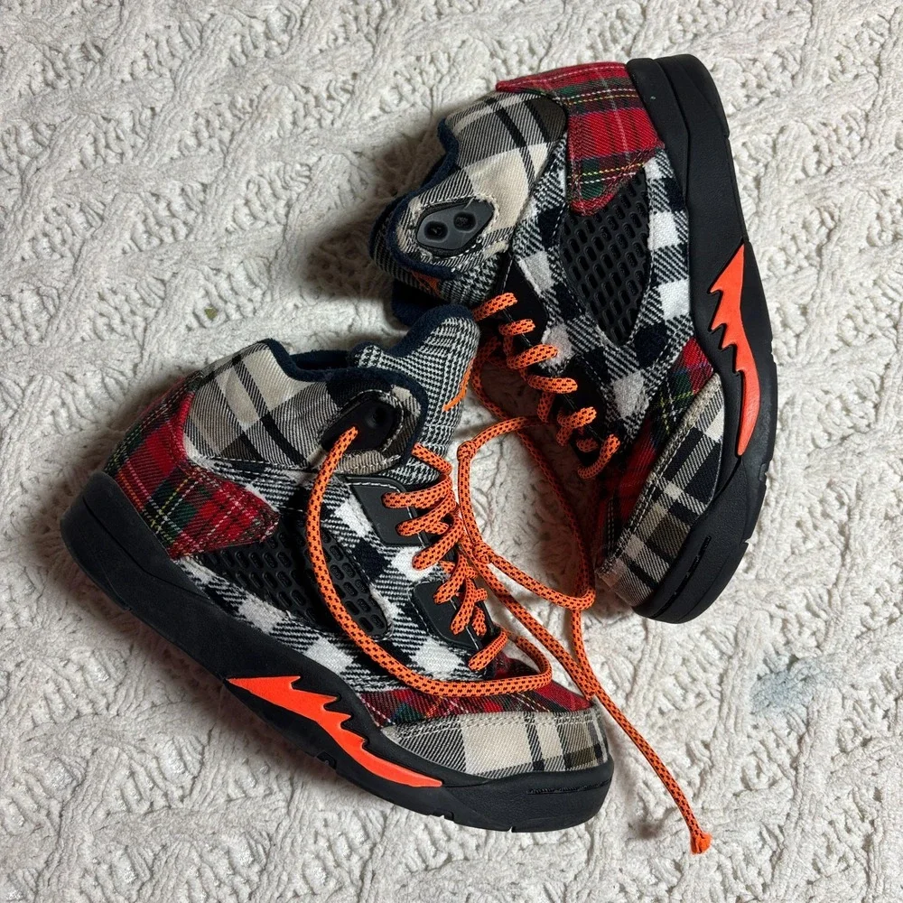 Air Jordan Textile Sneakers‎ Multi-Color Tartan Plaid Patchwork US Size 1Y